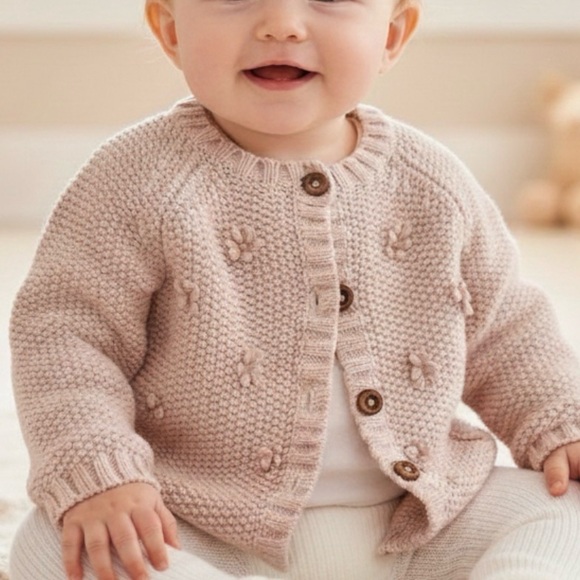 Cynthia Rowley Other - Cynthia Rowley 3D Floral Knit Baby Cardigan Sweater Pink 3-6M Boho Coquette